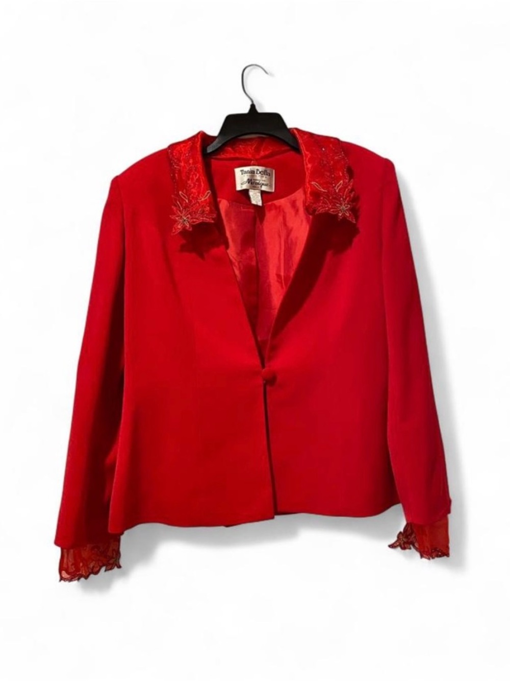 Tahari Red Embroidered Collar Evening Blazer